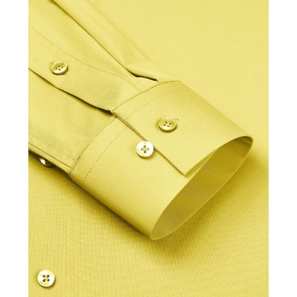Men's Yellow Long Sleeve Slim Muscle Fit Wrinkle Free Button Down Dress Shirts - Picture 3 of 8